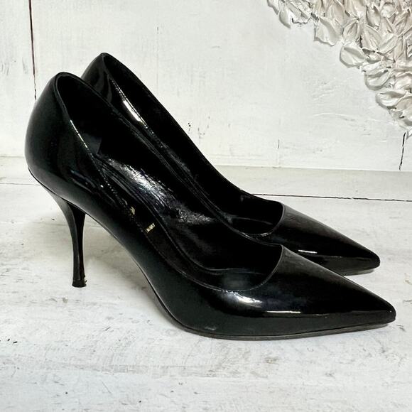 LPrada Patent Leather Slip On Pointed Toe Stilettos Heel Pumps Black Women 38 - Picture 1 of 8